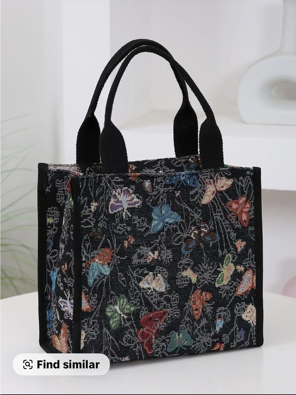 Women’s Black Floral Butterfly Tote Bag - Elegant Everyday Carry